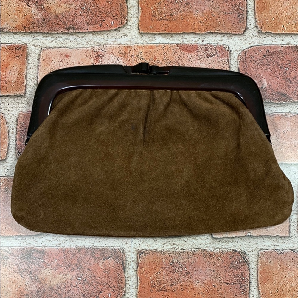 Genuine Leather Clutch w/ Leucite Closure, Vintage Accessories